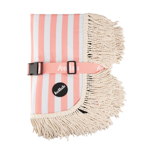 Fringed Medium Picnic Mat Coral Stripe